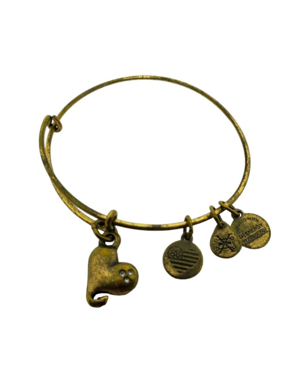 Alex and Ani Cupid's Heart Charm Expandable Bangle Gold Tone Bracelet - Picture 3 of 5